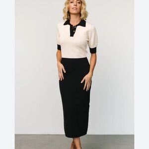 NWT navy and cream knit midi polo dress
